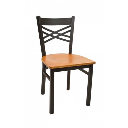 Black Metal Chair w/ X Back & Veneer Seat