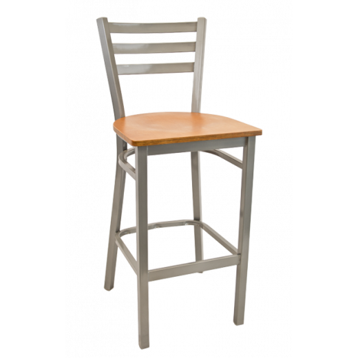 Gray Metal Barstool w/  Ladder Back & Veneer Seat  