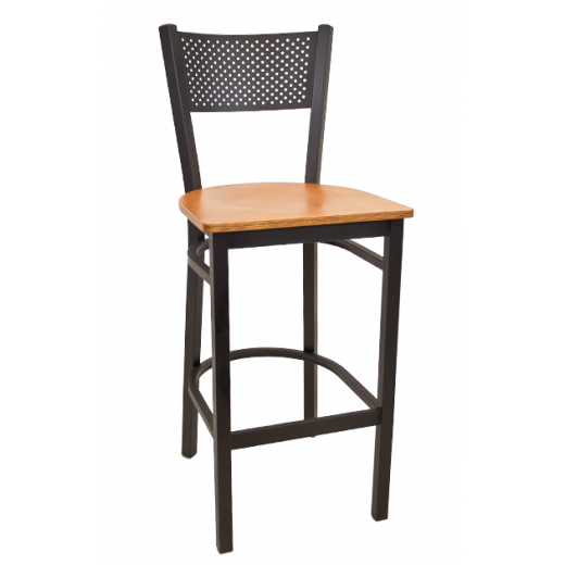 Perforated Back & Veneer Seat Metal Barstool 