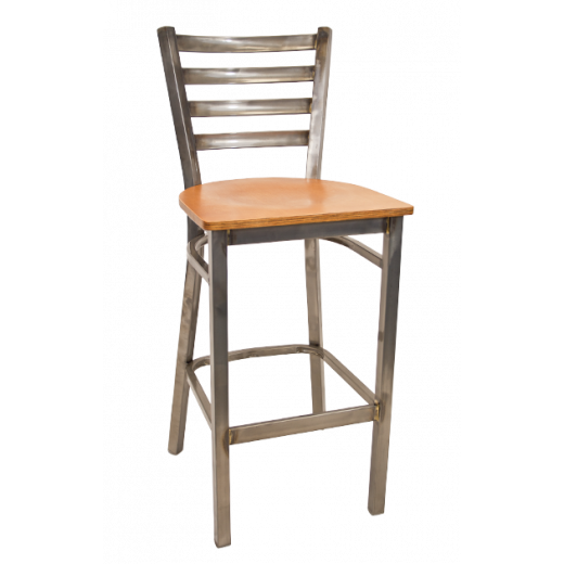 Ladder Back Clear Coated Barstool w/ Veneer Seat