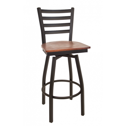 Black Metal Swivel Barstool w/ Ladder Back & Veneer Seat