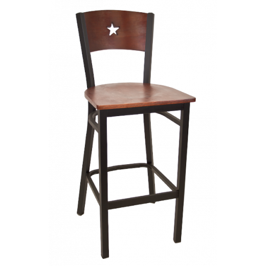 Star Back Veneer Seat Metal Barstool w/ Back & Seat in Dark Mahogany