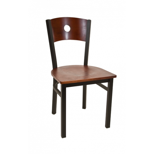 Circle in Back Veneer Seat Metal Chair w/ Back & Seat in Dark Mahogany