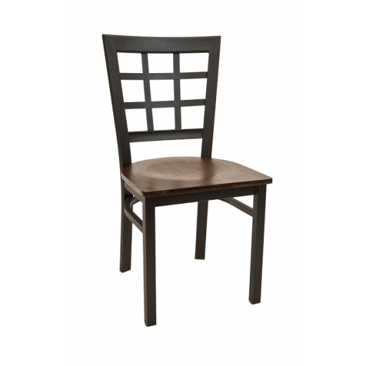 Black Metal Chair w/ Window Back & Veneer Seat