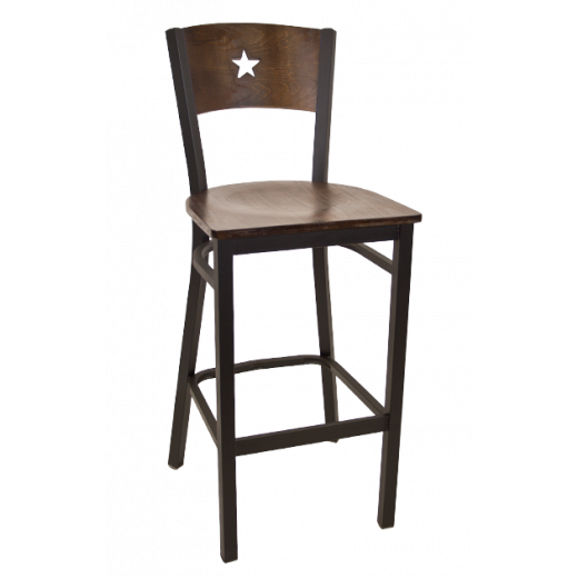 Star Back Veneer Seat Metal Barstool w/ Back & Seat in Walnut