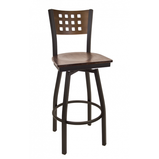 Lattice Back Veneer Seat Metal Swival Barstool w/ Back & Seat in Walnut