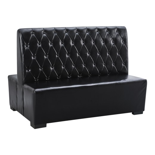  60"L x 44"H Double Booth in Black, Featuring a Cushioned Seat in Black Vinyl and a Back with Diamond Tufting