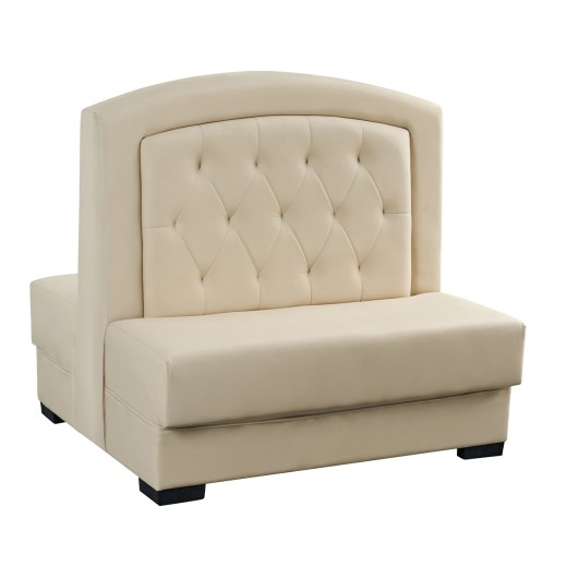 47"L x 44"H Cream Vinyl Double Booth with Diamond Tufted Back and Black Wood Base