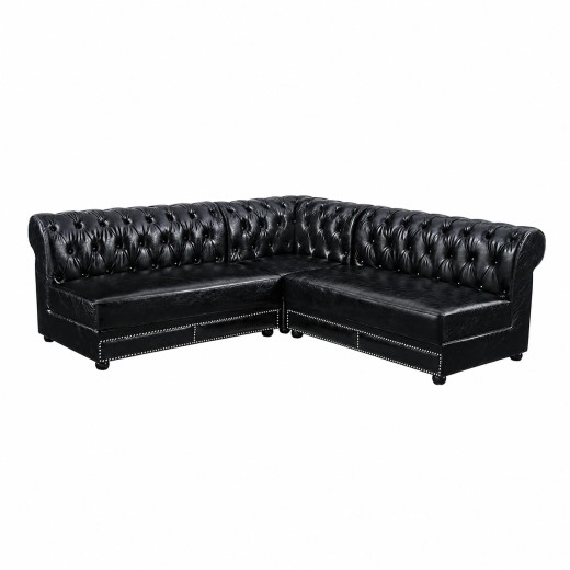 Black Chesterfield L-Shaped Booth with Button-Tufted Backrest Corner Configuration 48" 48" 35"