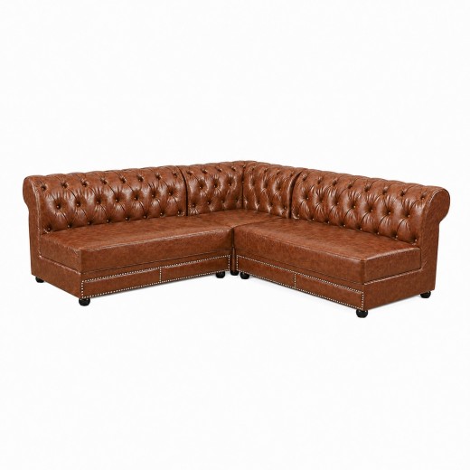 Brown Chesterfield L-Shaped Booth with Button-Tufted Backrest Corner Configuration 48" 48" 35"