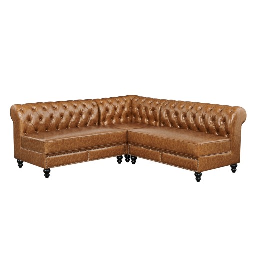 Brown Chesterfield L-Shaped Booth with Button-Tufted Backrest Corner Configuration 48"L 48"L 35"L