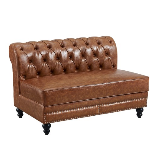 48"L x 31"H  Classic Brown Single Upholstered Booth with Button Tufted Back and Wood Frame