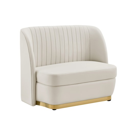 Last Piece-Modern Vertical Channel Back Single Booth with White Vinyl Upholstery and  Wood Frame