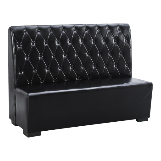  60"L x 44"H Single Booth in Black, Featuring a Cushioned Seat in Black Vinyl and a Back with Diamond Tufting