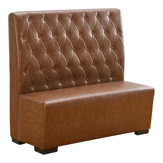 47"L x 44"H Brown Single Upholstered Booth with Diamond Pattern Button Tufted Vinyl Back