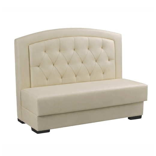 60"L x 44"H Cream Vinyl Single Booth with Diamond Tufted Back and Black Wood Base