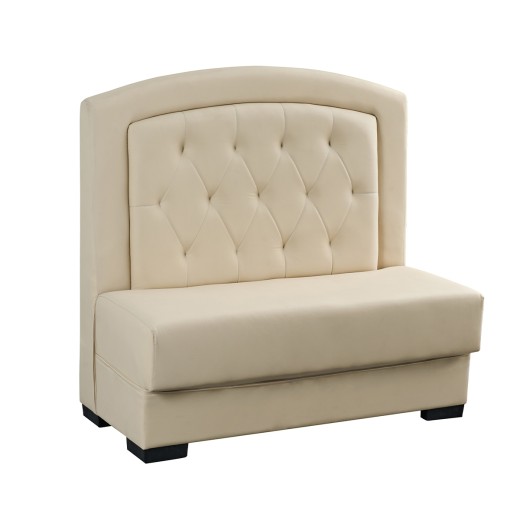 47"L x 44"H Cream Vinyl Single Booth with Diamond Tufted Back and Black Wood Base