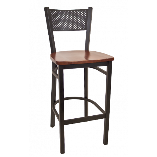 Perforated Back & Wood Seat Metal Barstool 