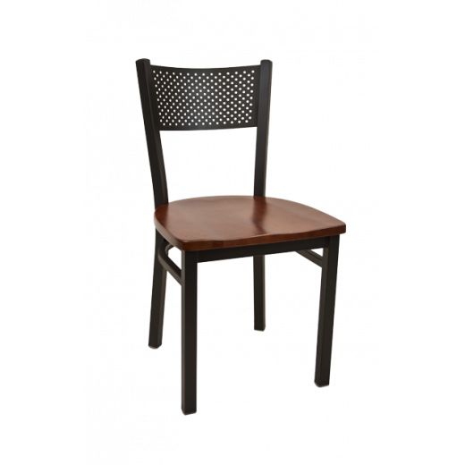 Perforated Back & Wood Seat Metal Chair 