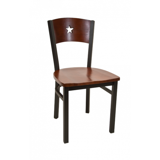Star Back Wooden Seat Metal Chair w/ Back & Seat in Dark Mahogany