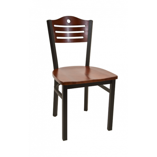 Circle & 3 Slats Back Wooden Seat Metal Chair w/ Back & Seat in Dark Mahogany