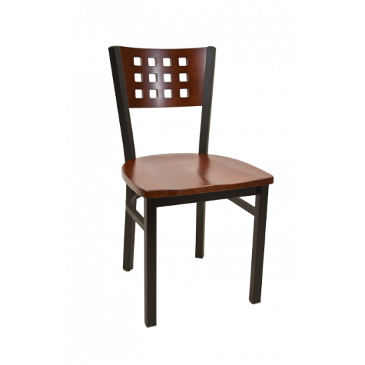 Lattice Back Wooden Seat Metal Chair w/ Back & Seat in Dark Mahogany