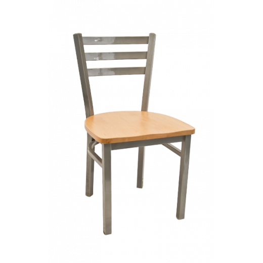 Gray Metal Chair w/  Ladder Back & Wood Seat  