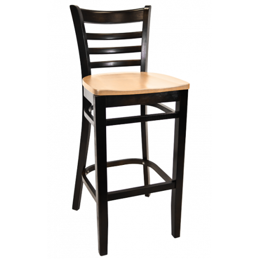 Wood Seat Beechwood Ladder Back Barstool w/ Black Frame
