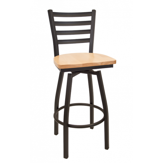 Black Metal Swivel Barstool w/ Ladder Back & Wood Seat