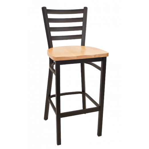 Black Metal Barstool w/ Ladder Back & Wood Seat