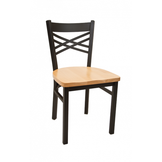 Black Metal Chair w/ X Back & Wood Seat