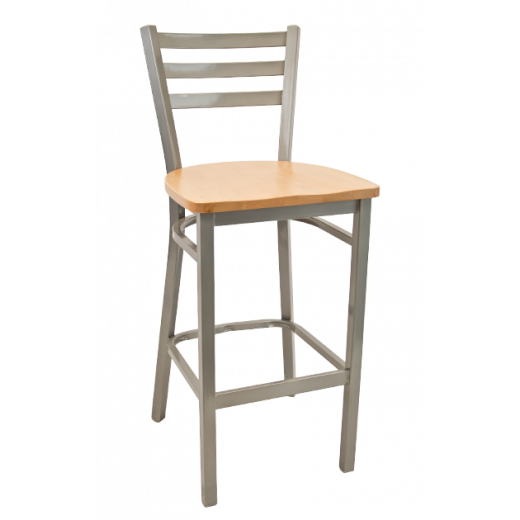 Gray Metal Barstool w/  Ladder Back & Wood Seat  