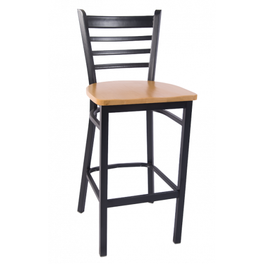 Ladder Back & Wood Seat Smooth Paint Metal Barstool 