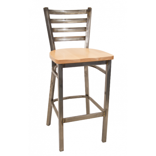 Ladder Back Clear Coated Barstool w/ Wood Seat