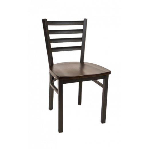 Black Metal Chair w/ Ladder Back & Wood Seat