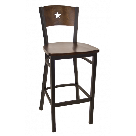 Star Back Wooden Seat Metal Barstool w/ Back & Seat in Walnut