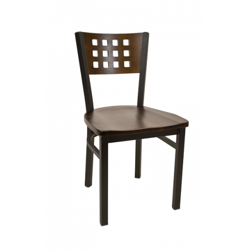 Lattice Back Wooden Seat Metal Chair w/ Back & Seat in Walnut