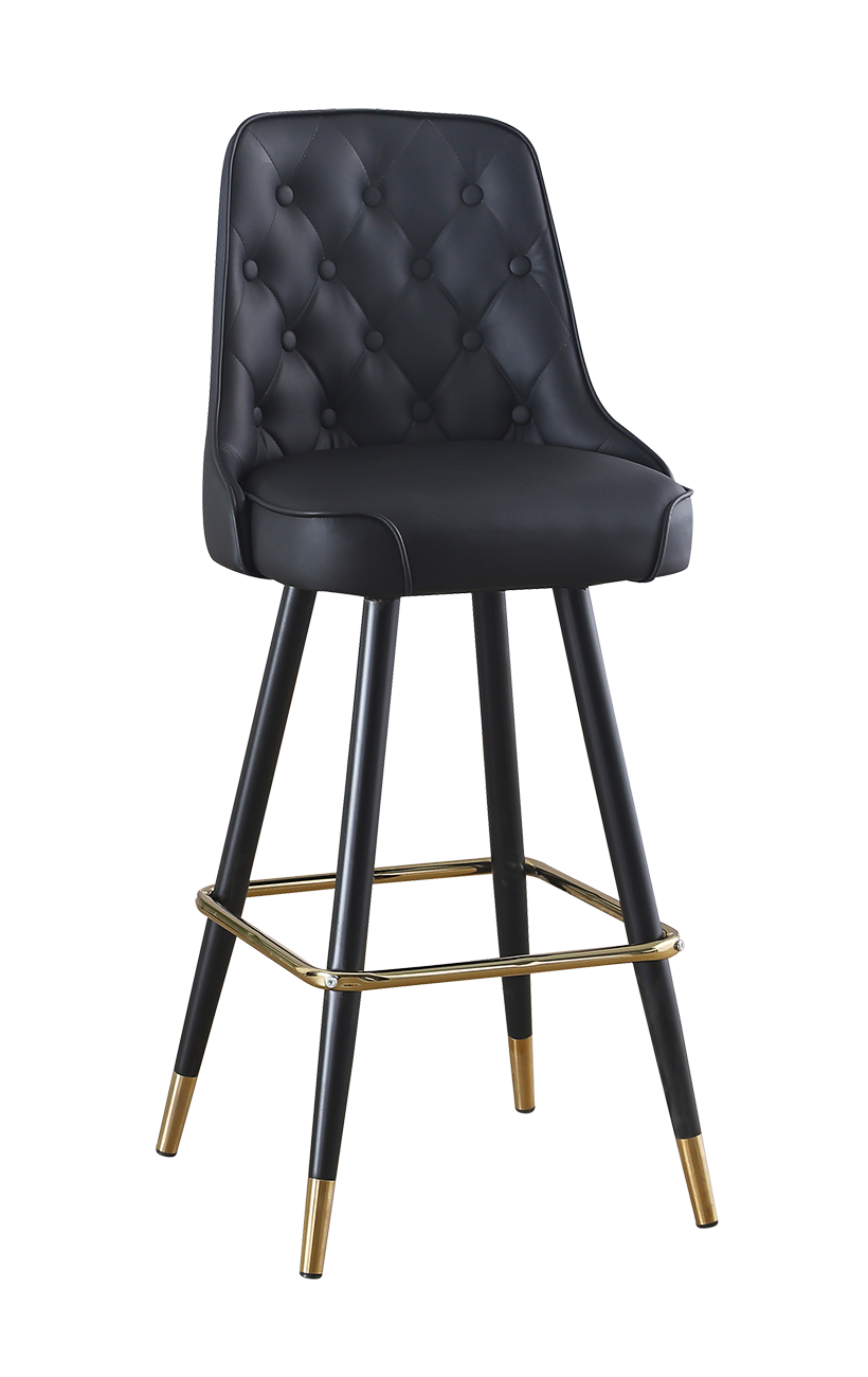 Indoor Metal Barstool with Button Tufted Black Vinyl Seat Metal Bar