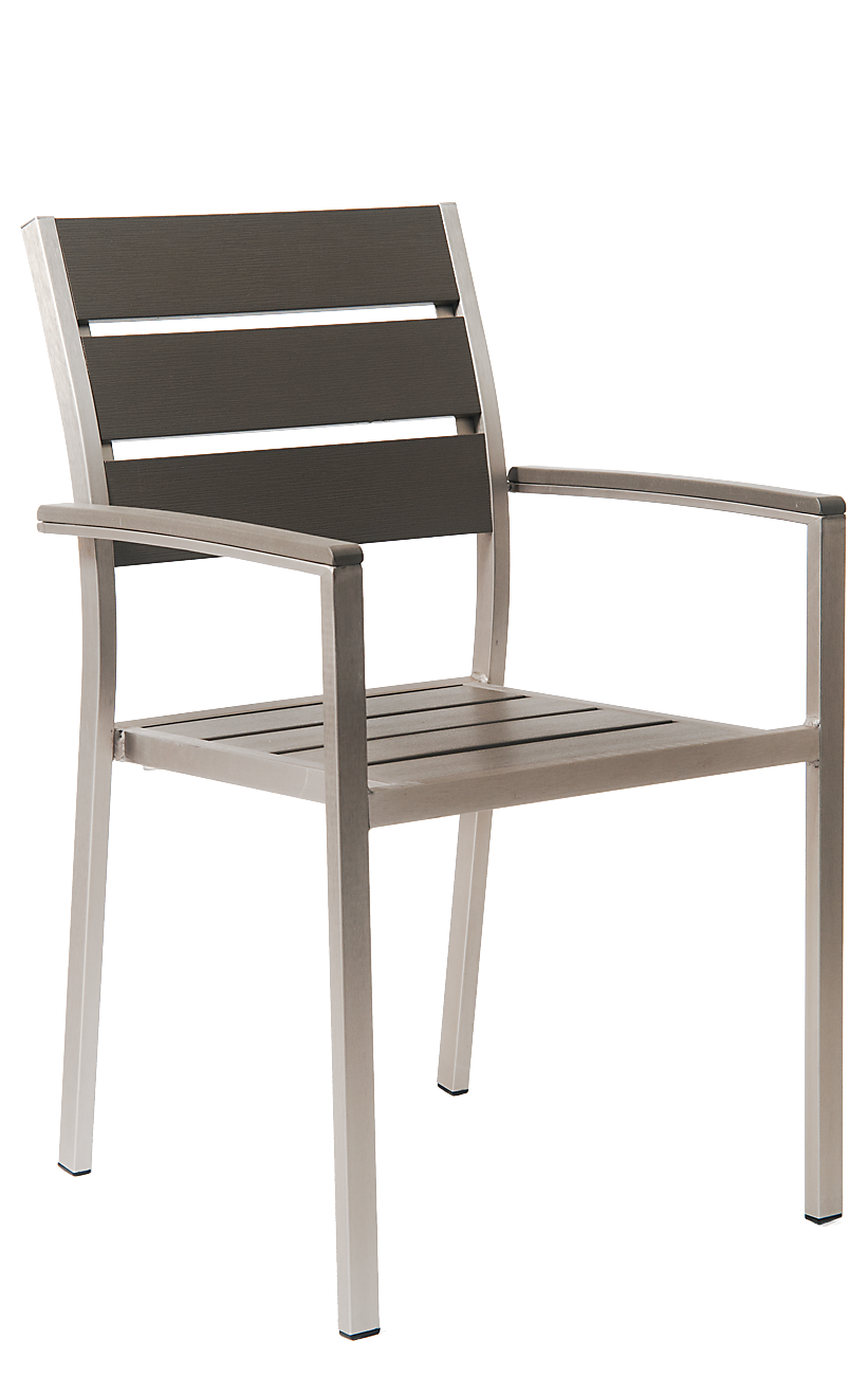 Aluminum Outdoor Armchair w/ Imitation Teak Slats Seat & Back in Gray