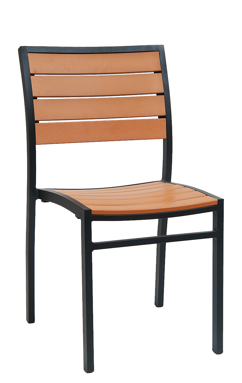 Aluminum Black Armless Chair w/ Imitation Teak Slats