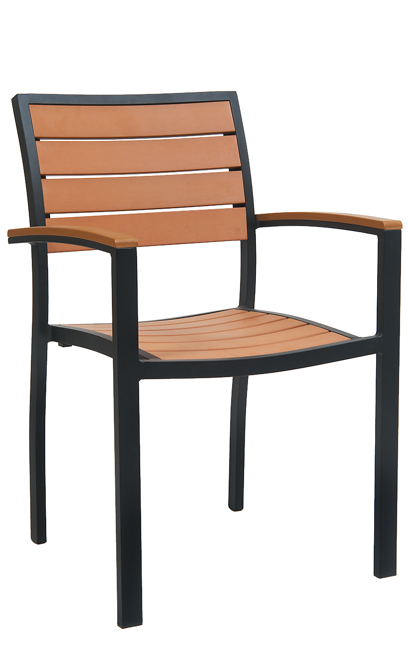 Black Aluminum Outdoor Armchair w/ Imitation Teak Slats Outdoor