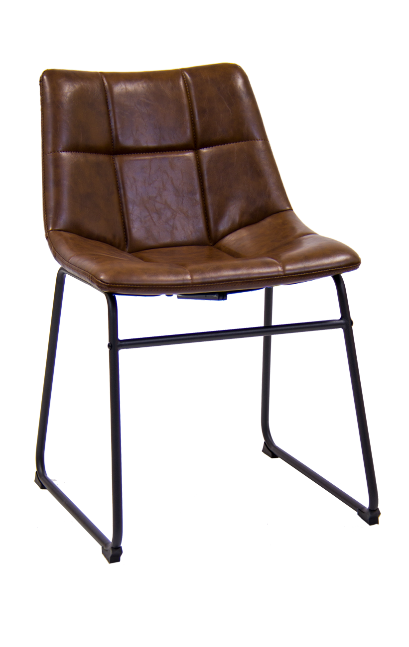Black Vintage Inspired Steel Chair w/Brown Vinyl Back & Seat Metal