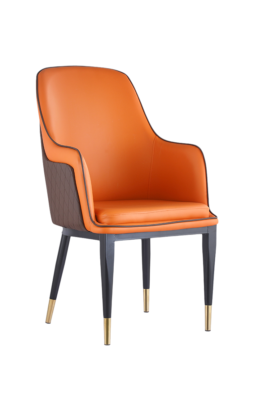Vintage Steel Chair with Vinyl Seat and Back in Orange Upholstered