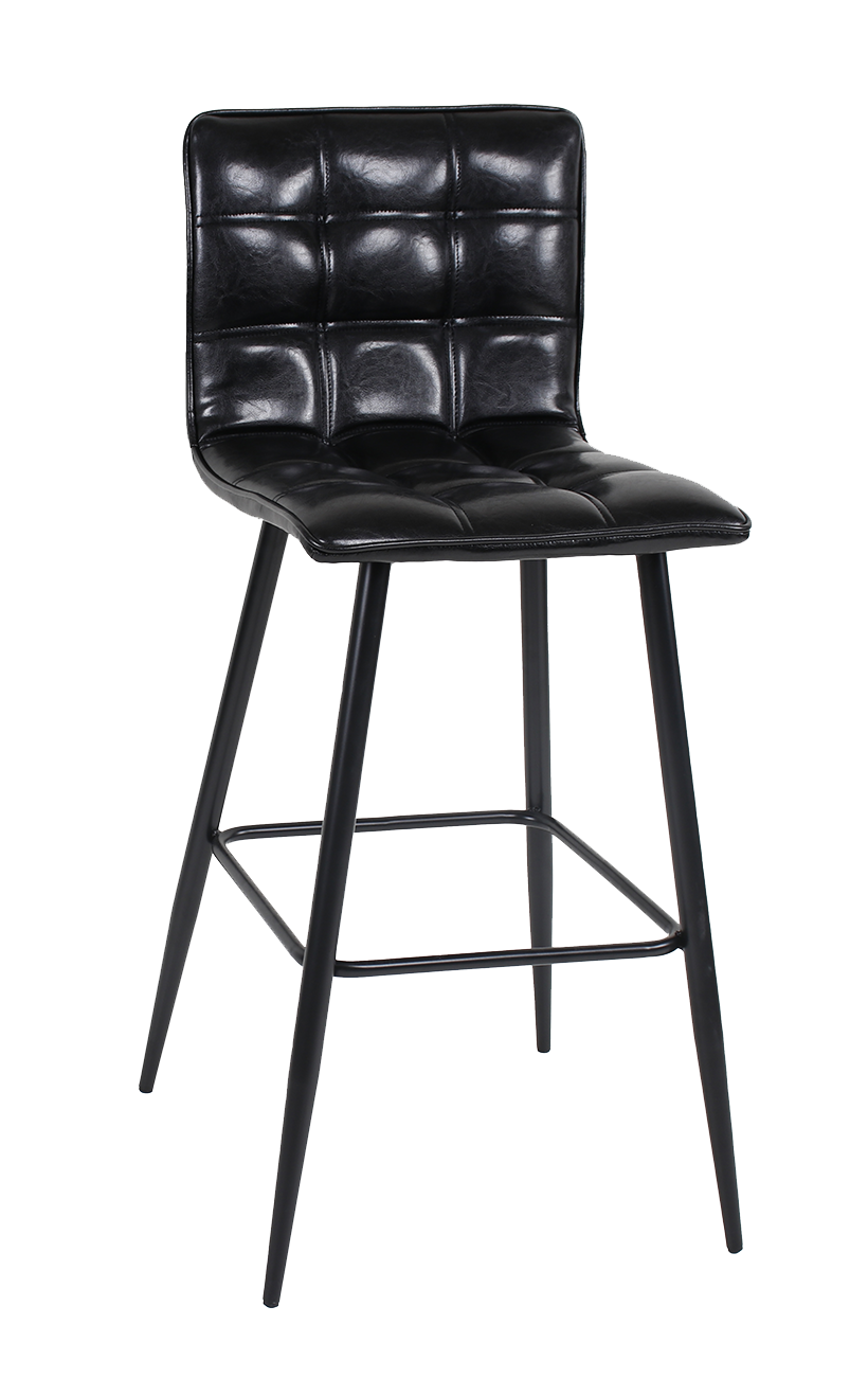 Padded Metal Barstool with Vinyl Seat in Black Metal Bar Stools