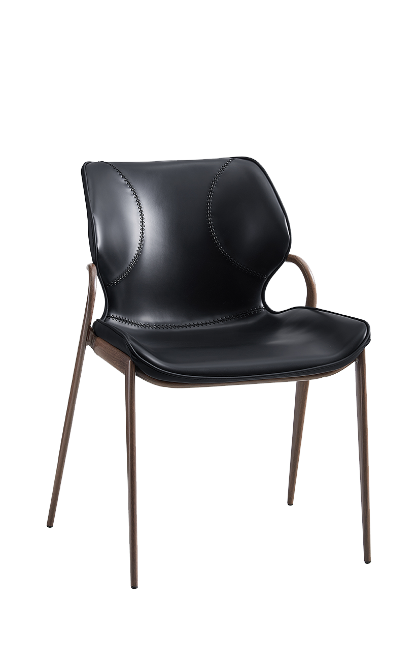 Wood Grain Metal Chair with Vinyl Seat in Black