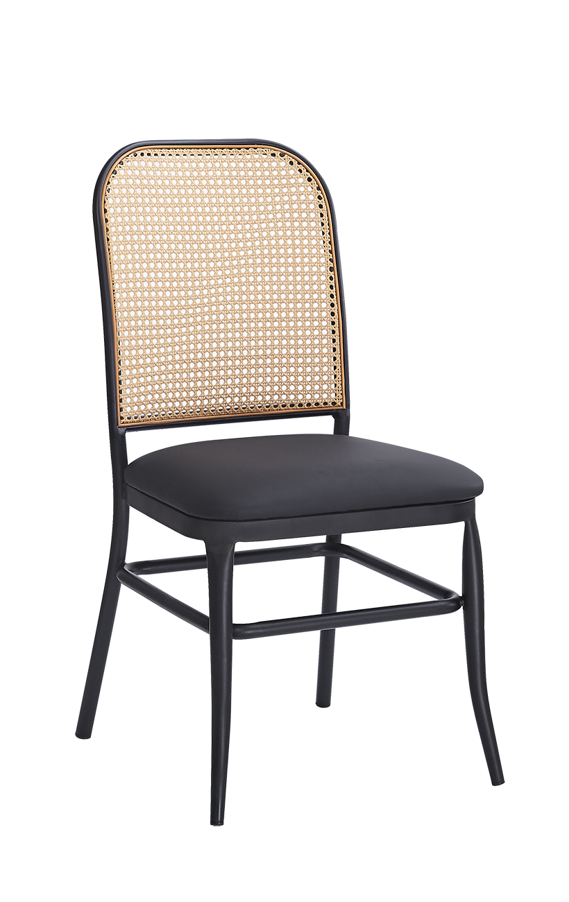 Indoor Chair w/ Poly Woven Back, Black Vinyl Seat & Black Metal Frame