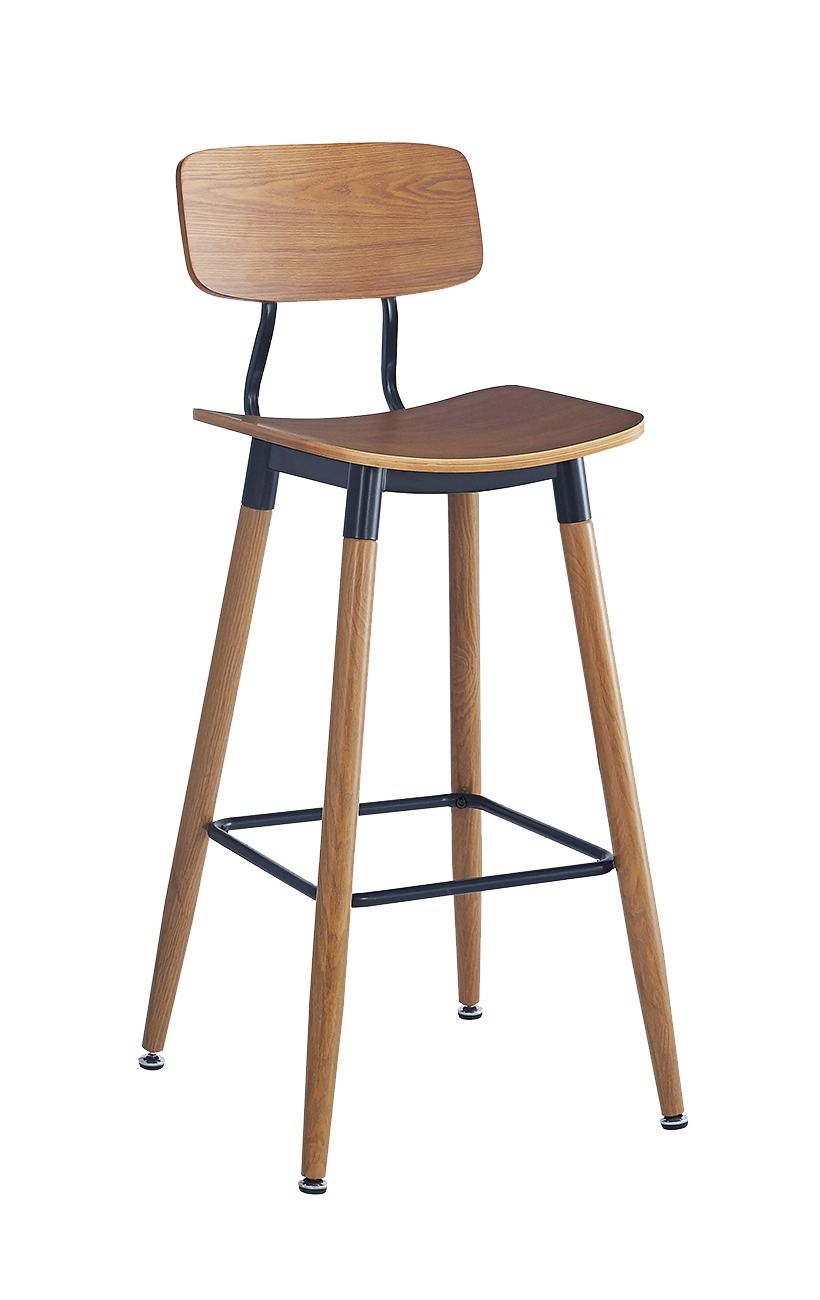 Wood Grain Indoor Steel Bar Stool w/ Veneer Seat and Back in Light