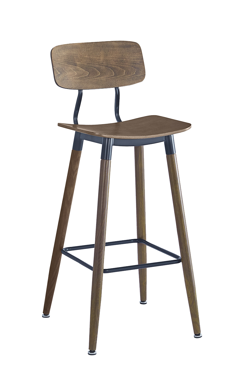 Wood Grain Indoor Steel Chair w/ Veneer Seat and Back in Walnut Finish