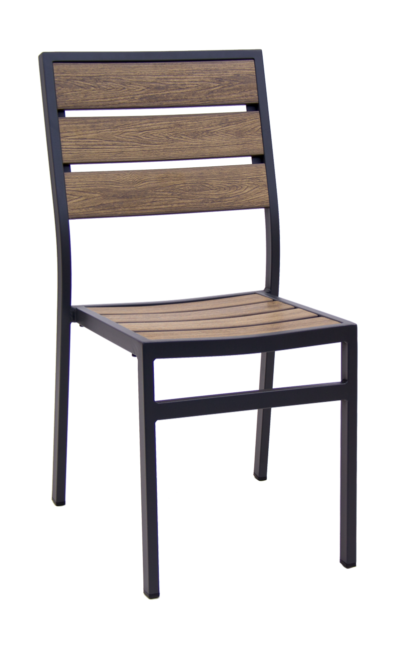 Aluminum Black Armless Chair w/Imitation Teak Slats Seat and Back
