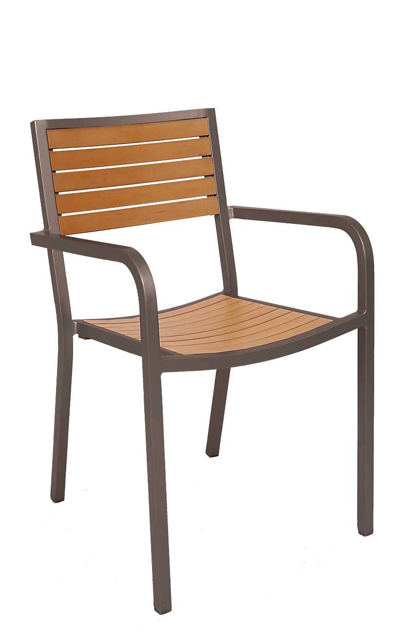Imitation Teak Slat Aluminum Frame Outdoor Armchair